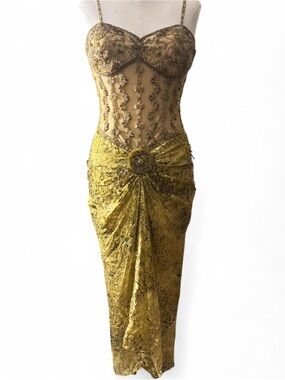 Deadstock NWT Vintage Dolce Jovani Silk & Rayon Beaded Dress